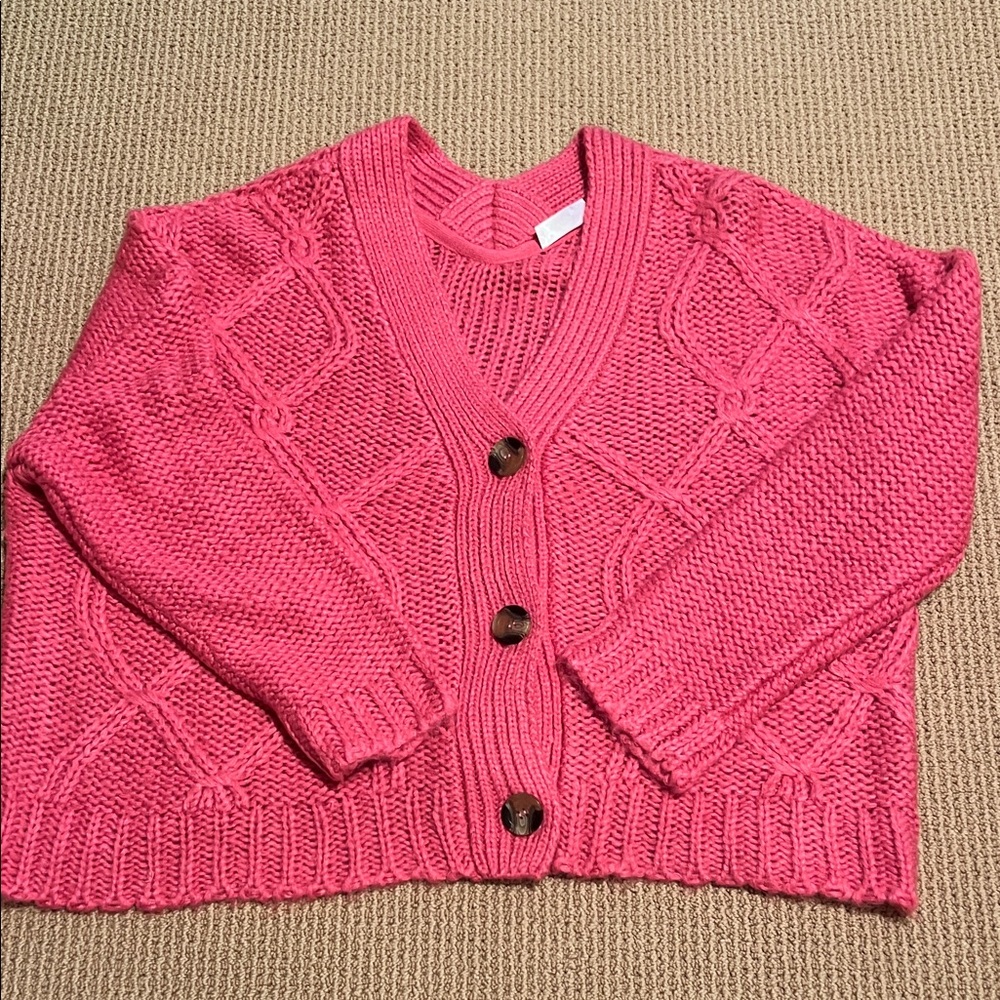 RD Style Bright Pink Cable Knit Cardigan - NEVER WORN